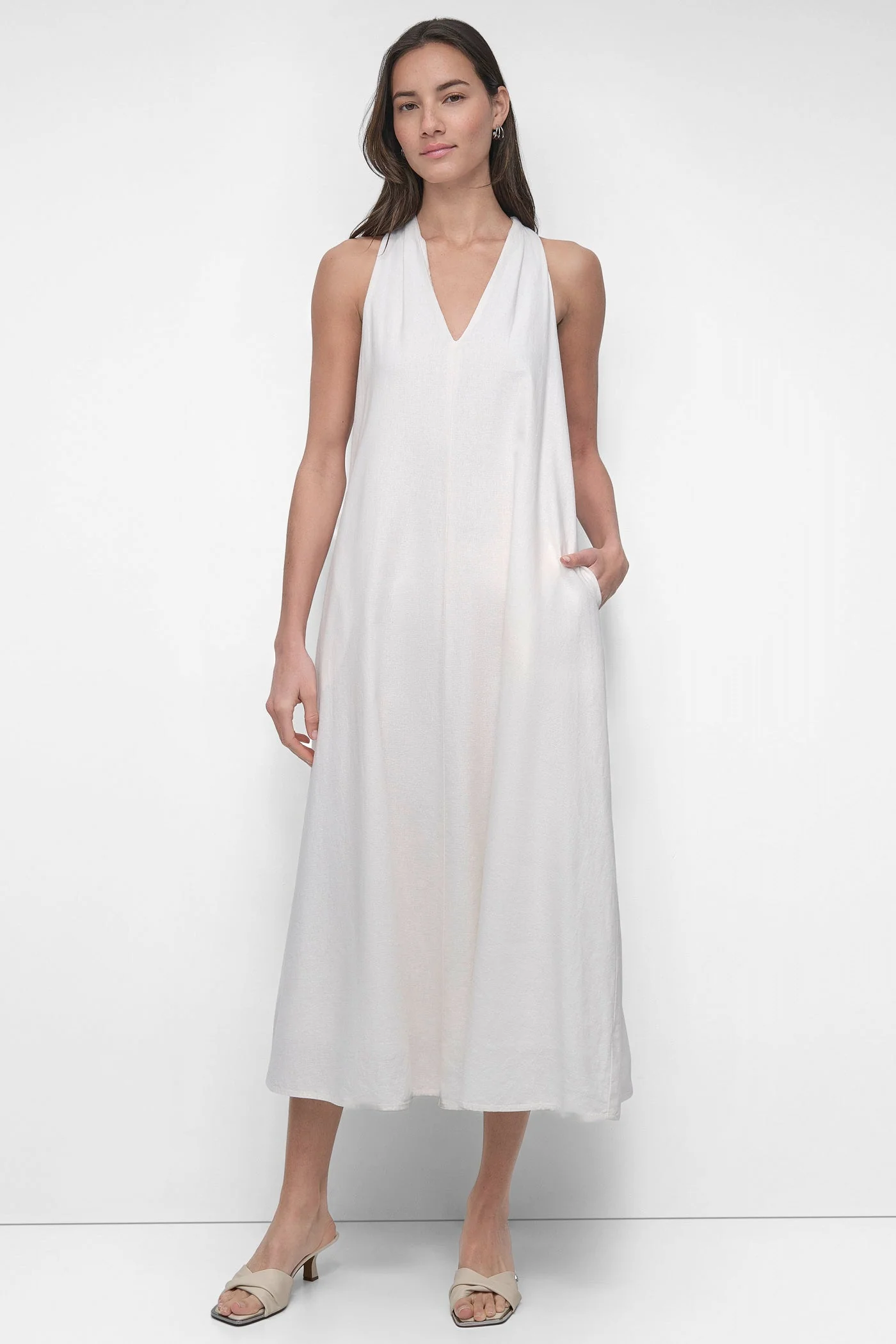 Sleeveless Linen Midi Dress - Image 3