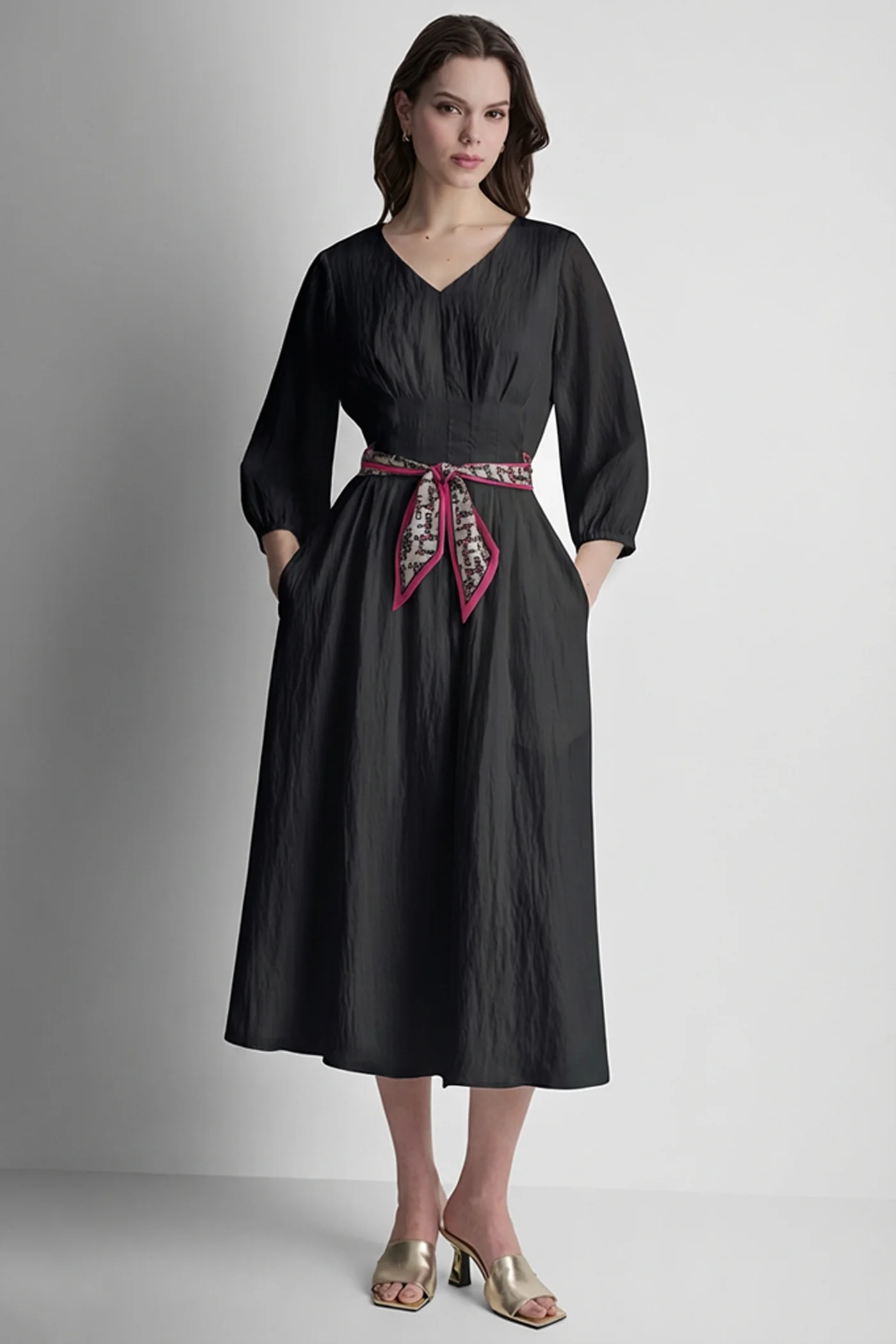 LONG SLEEVE PLEATED FRONT  SHIRT