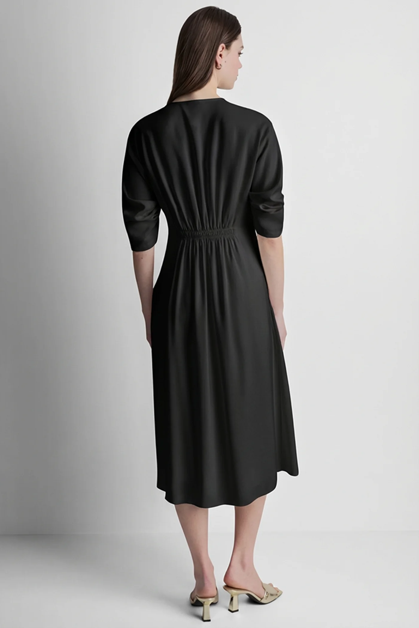 3/4 RAUSHED XLV V-NECK DRESS - Image 5